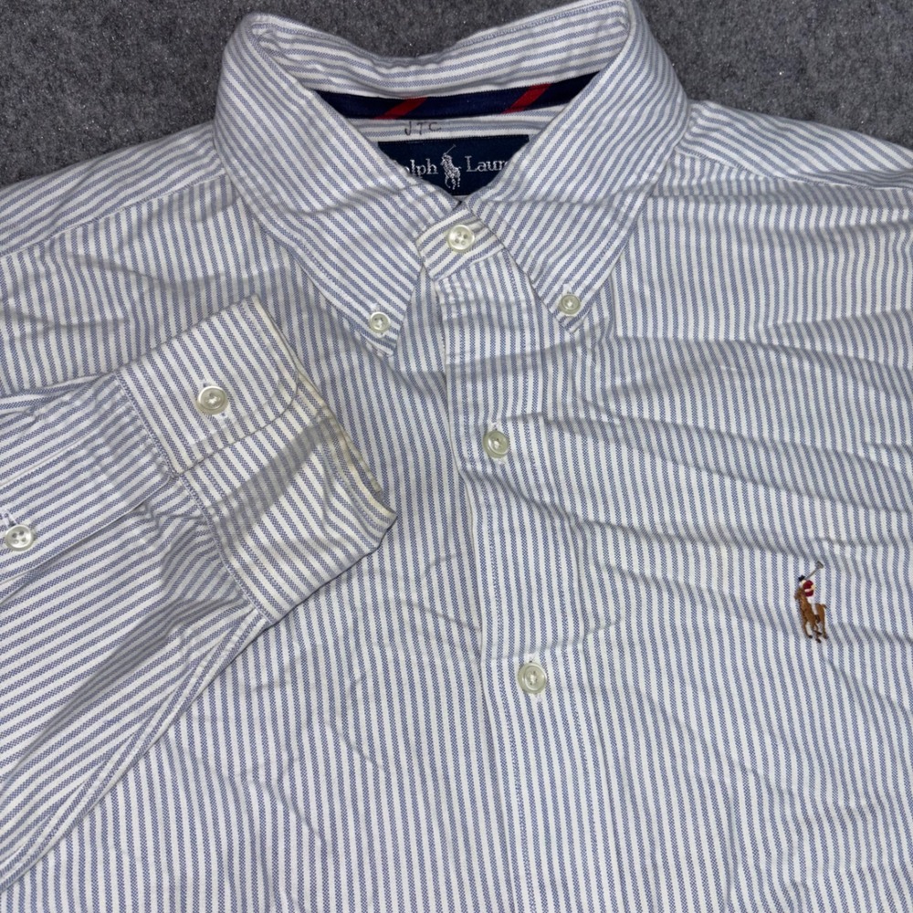 Ralph Lauren Button Down Shirt Mens Large Blue Stripe Long Sleeve Classic Fit L